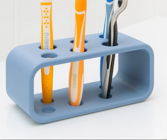 6 Slot Toothbrush Organiser Freestanding Blue 3D Printed PLA Bathroom Storage