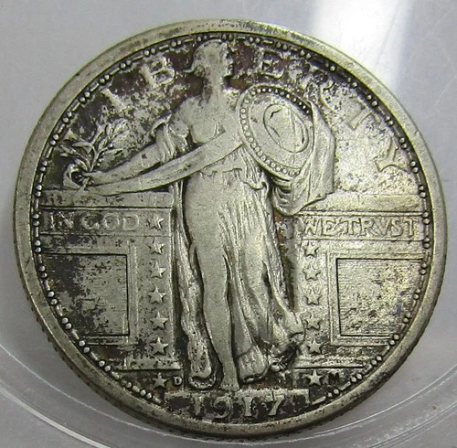 1917 D Standing Liberty Quarter VF details 90% Silver