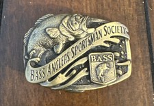 Vintage 1980 s Bass Anglers Sportsman Society Brass Belt Buckle Fishing