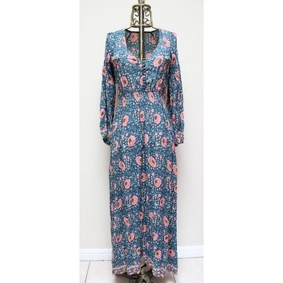 Natalie Martin April Vintage Flowers Indigo Blue Floral Maxi Dress Size XS/S