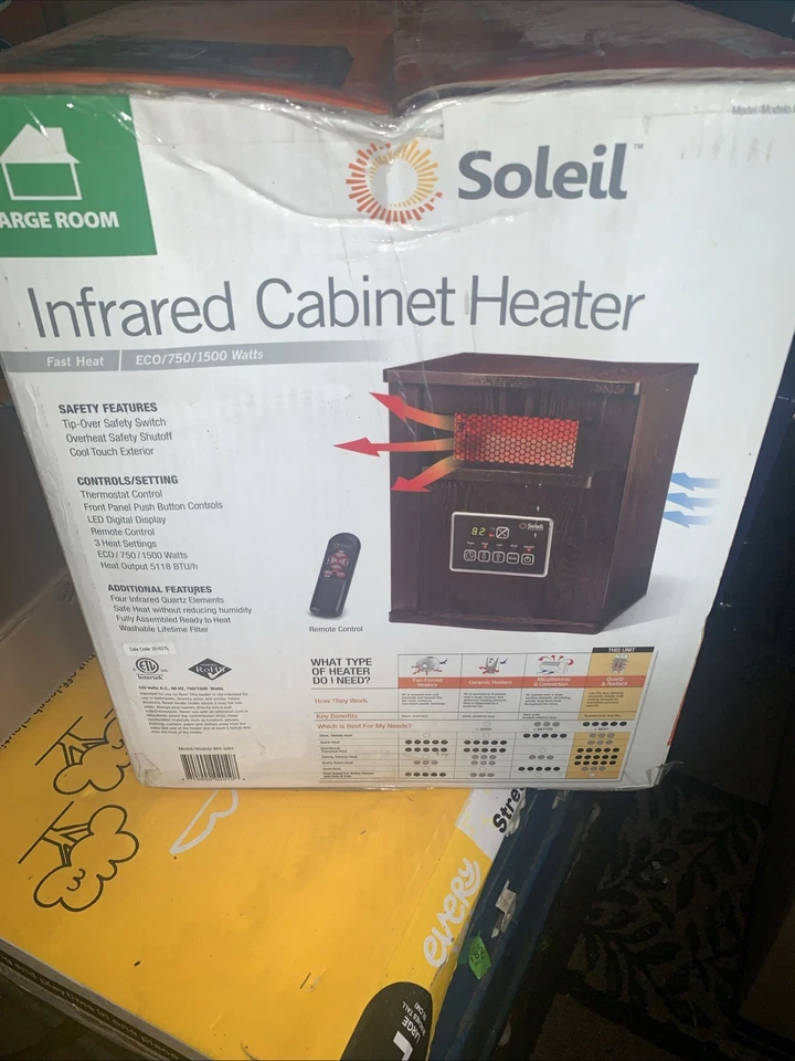 1500W Portable Electric Infrared Space Heater W/ Remote Indoor 6 Element Pick Up - Image 4 of 4