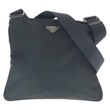 Prada Nylon Leather Tessuto Triangle Logo Shoulder Bag Women Black One Size