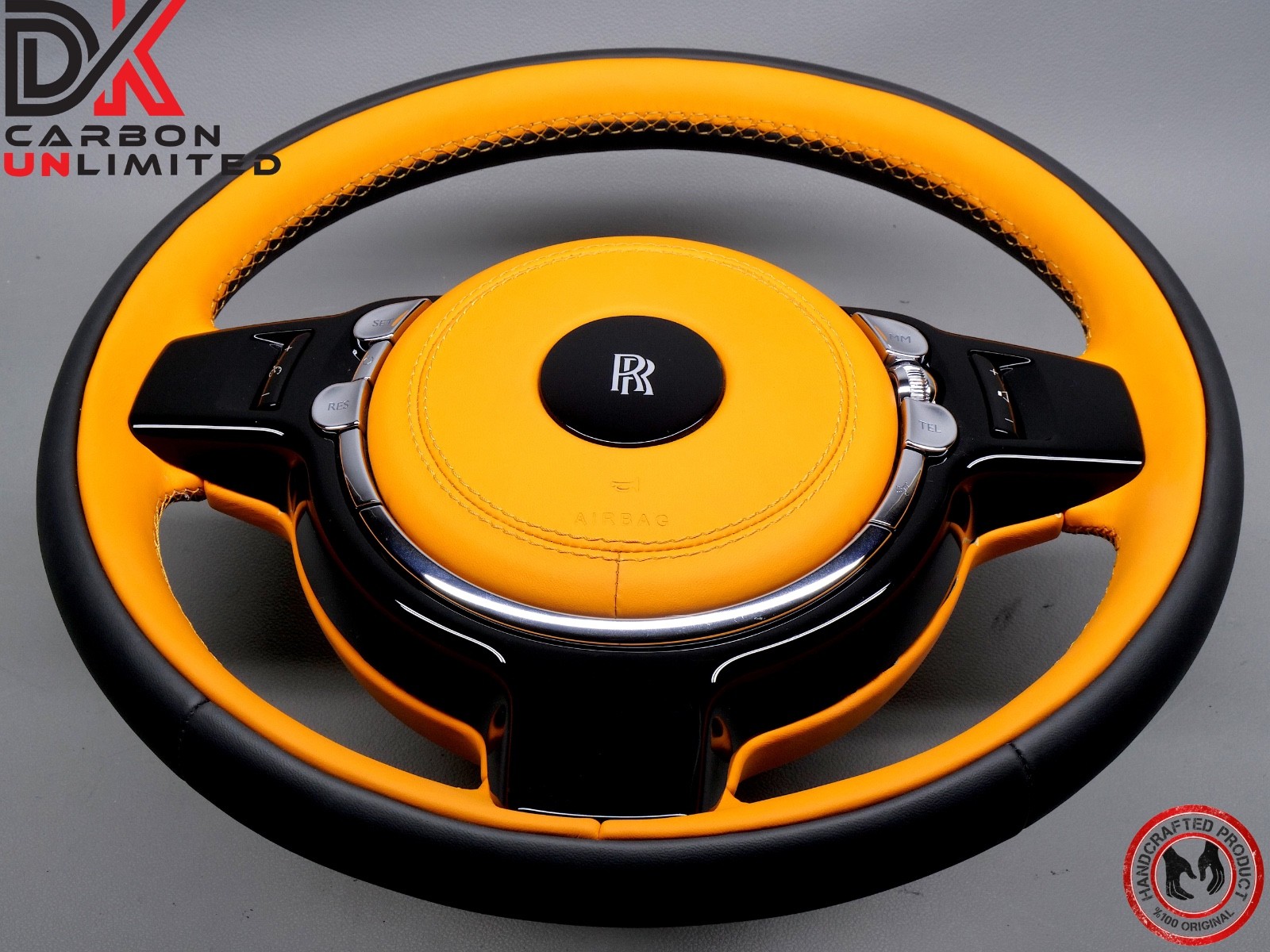 Rolls Royce Dawn Wraith Thick Rimmed 2 Tone Black & Mandarin Napa Steering Wheel