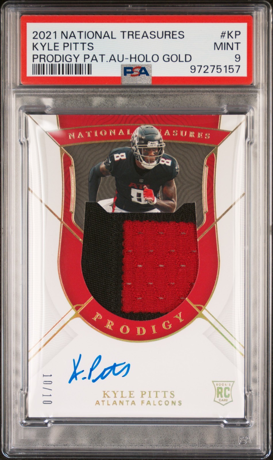 Kyle Pitts Panini National Treasures Prodigy Patch Autographs #KP Holo Gold