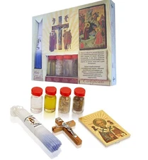 Religious Samples Set with Certificate, Olive Wood Crucifix, 33 Candles and Icon