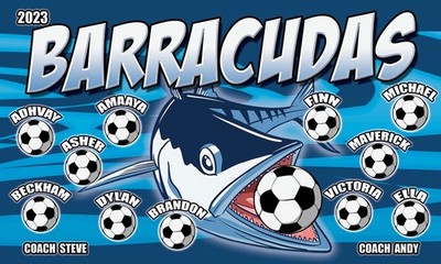 Barracudas - Soccer Team Banner - (3ft x5ft) Your Team Name and Custom Design
