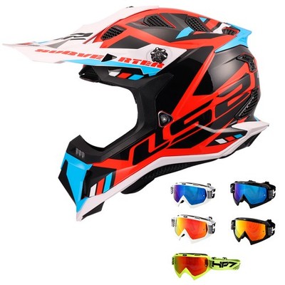 LS2 Crosshelm MX700 EVO Subverter Stomp Weiß Rot Blau MX Helm + HP7 Brille