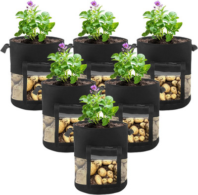 6 Pack 15 Gallon Visible Potato Grow Bags, Thickened Nonwoven Fabric Pots Potato