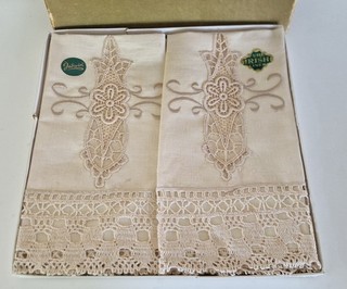 Pure Irish Linen Vintage Antimacassar Sofa and Chair Back Set.
