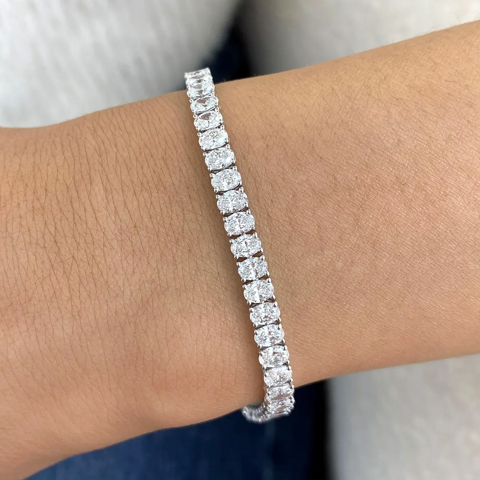 Luxury Oval Cut Diamond Bracelet 14k White Gold E F VVS2 Lab Grown 5 Carat