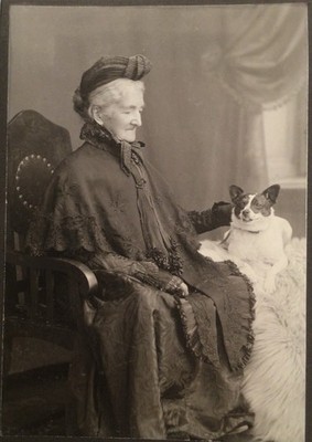 1890 s Mature Lady With Beloved Plump Terrier Dog CABINET CARD PHOTO Germany