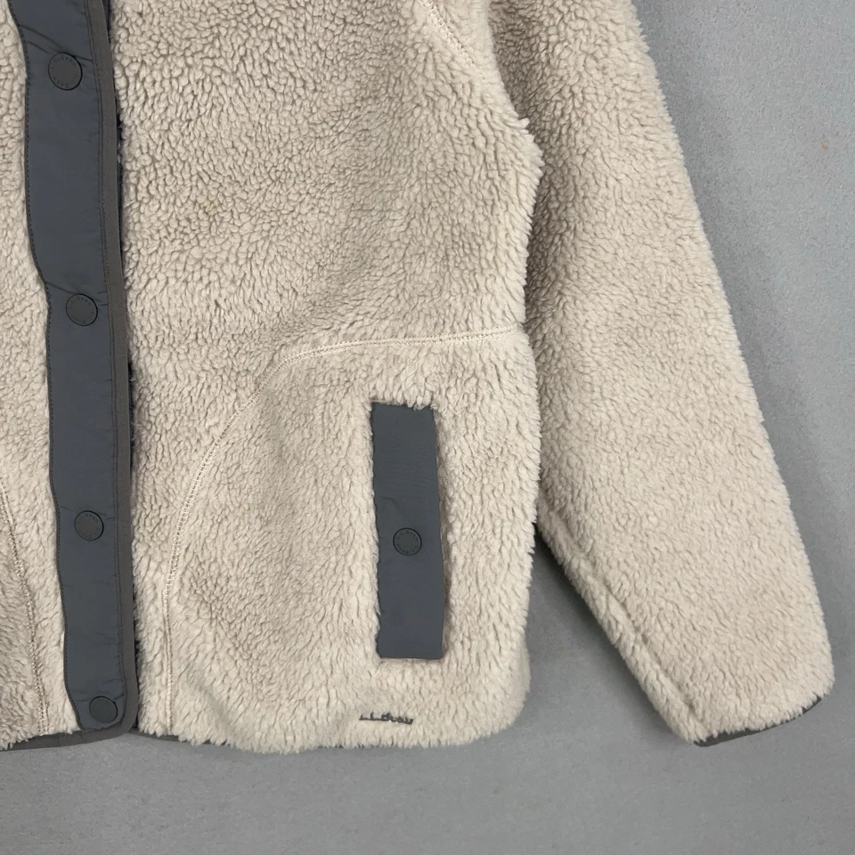 L.L.Bean Jacket Womens Medium Cream Gray Sherpa Fleece Snap Front High Pile Warm - Image 4 of 4