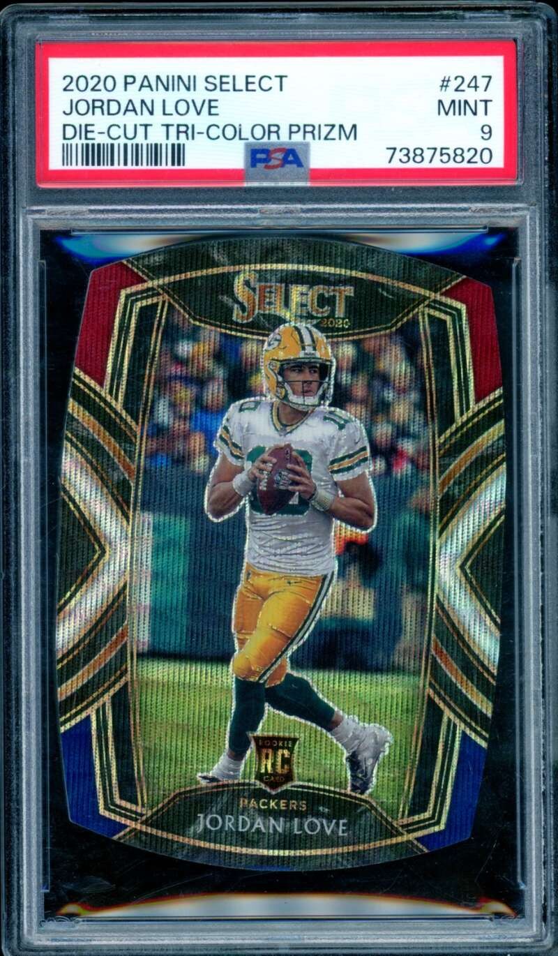 Jordan Love Rookie Card 2020 Panini Select Die Cut Tri Color Prizm #247 PSA 9