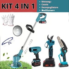 KIT Giardinaggio 4 IN 1 Motosega Cesoia Taglia Erba Soffiatore 2 Batterie 88 V