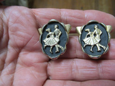Vintage Screw Back Collar Tips Square Dancing Dancers Black Goldtone VG