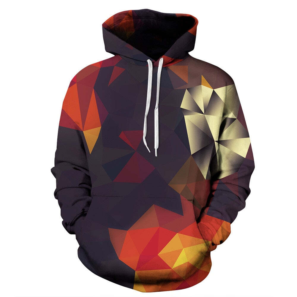 Printed hooded pocket pullover sweater