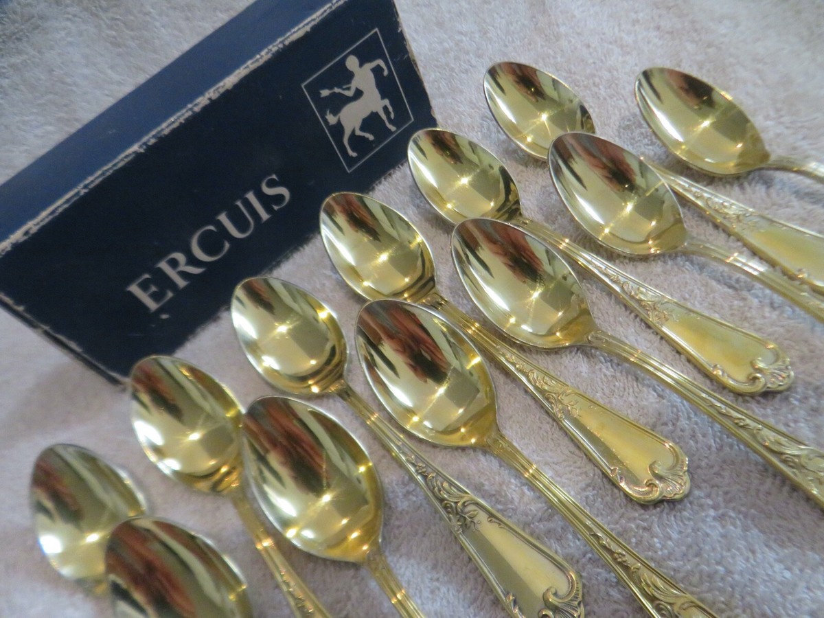 ERCUIS - 6 cuillères à moka en métal argenté, la spatule ciselée de