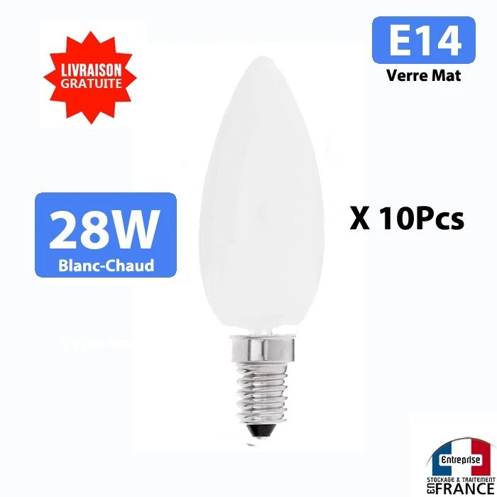10 AMPOULES halogène douilles E14 28w verre mat blanc-chaud - Photo 1/1