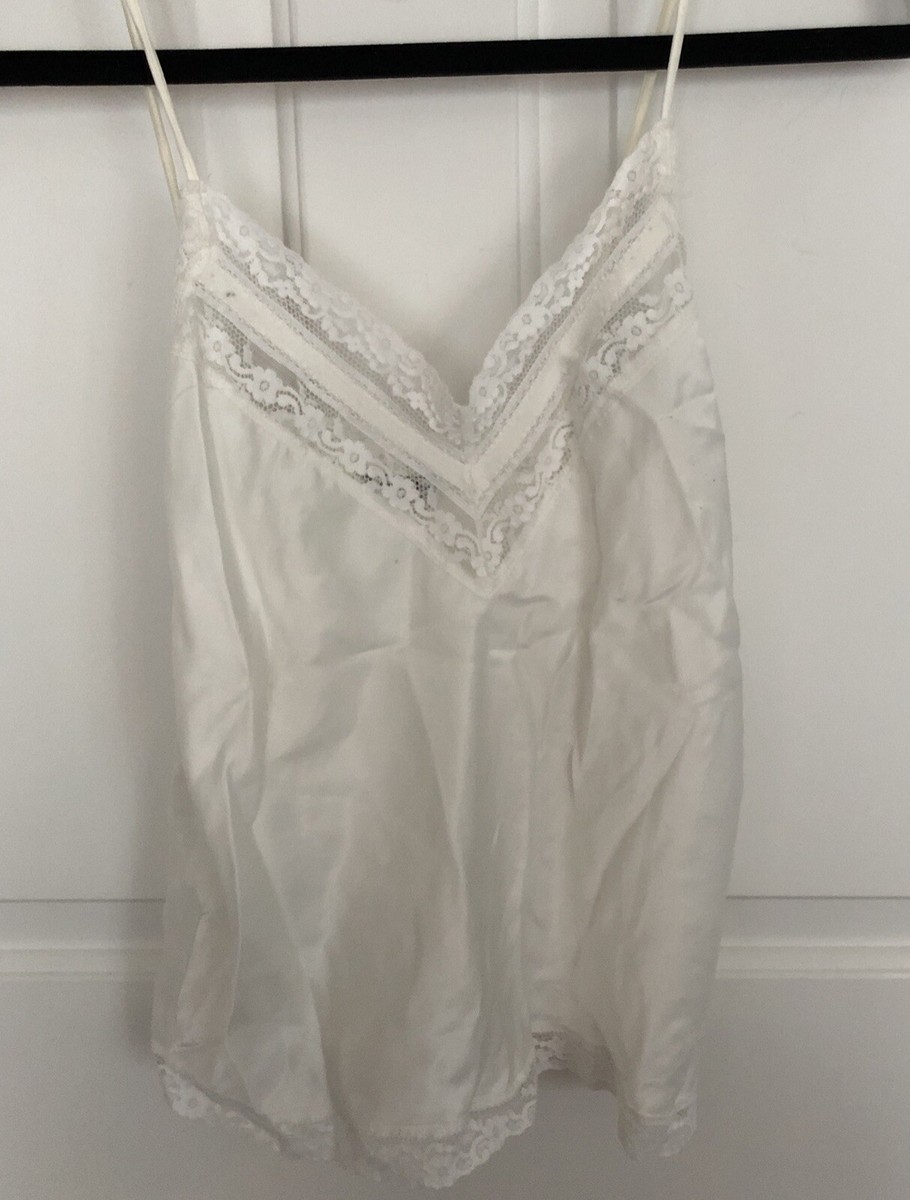 Christian Dior ホワイトタンクトップ Vtg Christian Dior Cami Tank Top Silky Nylon Lace Trim Size