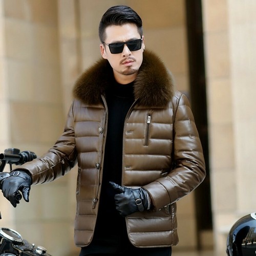 Winter Mens Luxury Leather Jacket Fur 