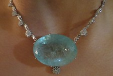Gigantic Huge 188 ct aquamarine 1.7 ct diamond & 14k white gold necklace choker