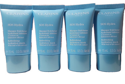 4-PACK CLARINS SOS Hydra Refreshing Hydration Mask, 0.5oz EACH NWOB SEALED