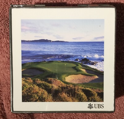 Rare Joann Dost 2006 Lodge At Pebble Beach Golf Glass Jewelry Box UBS Bank Promo