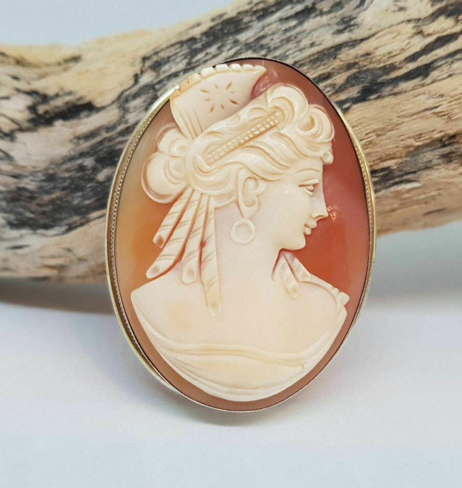 USED ANTIQUE BEAUTIFUL SOLID SILVER 800 CAMEO BRO… - image 1