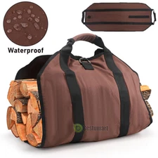 Heavy Duty Firewood Log Carrier Bag - Waxed Canvas Wood Carrier for Firewood