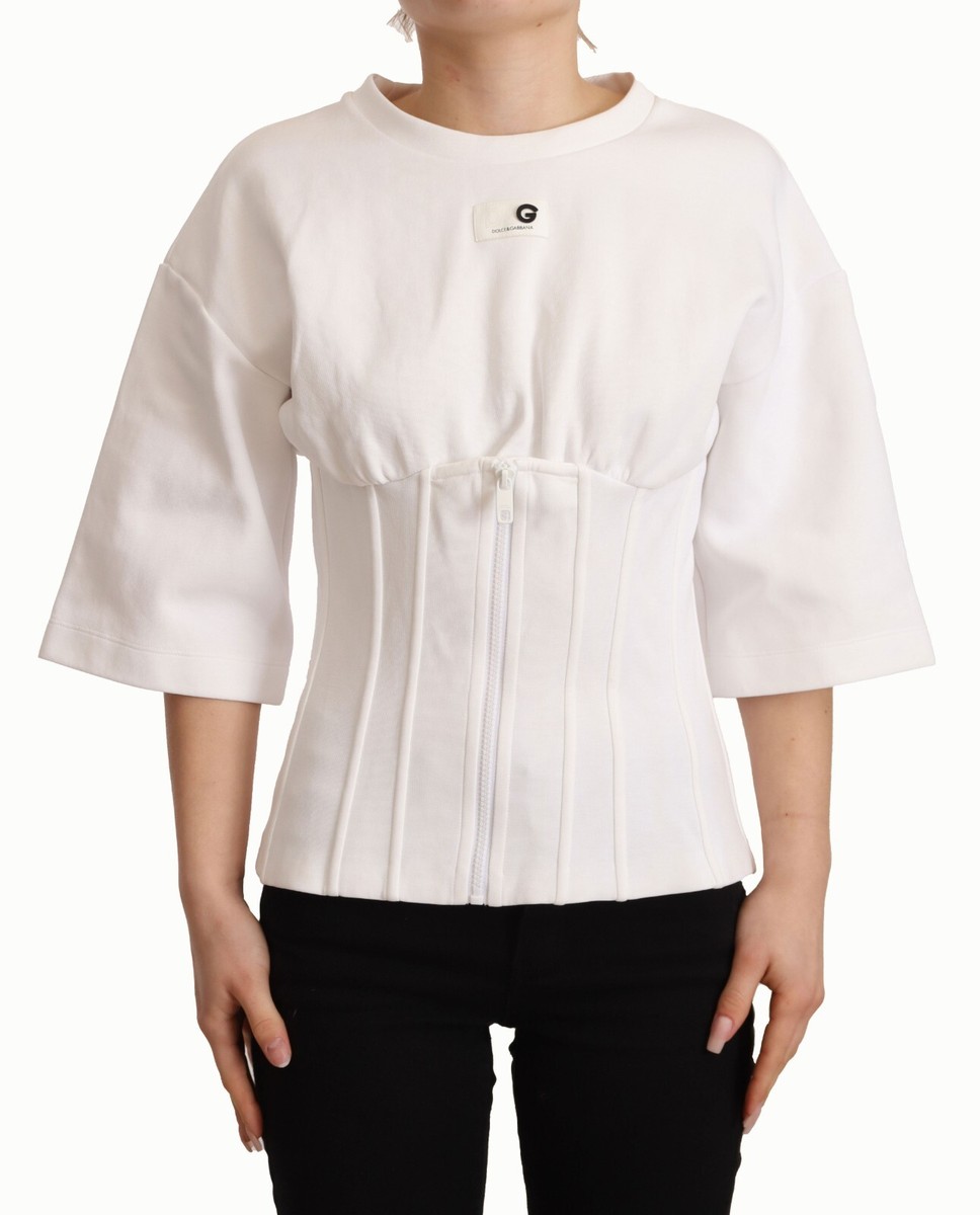 DOLCE & GABBANA Top White Cotton Blend 3/4 Sleeves Blouse IT38/US4 