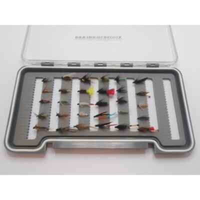 30 Barbless Wet Box Set Forellenfliegen, verschiedene Muster, Angelfliegen, Nassfliege