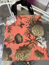 🌷Darling Coral Birds Fall Floral 8” Gusset REUSABLE shopping tote 🌷