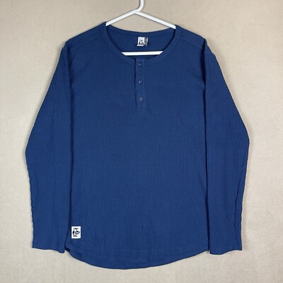 Chums Sweater Mens XL Blue Henley Thermal Waffle Pullover Sweatshirt Adult