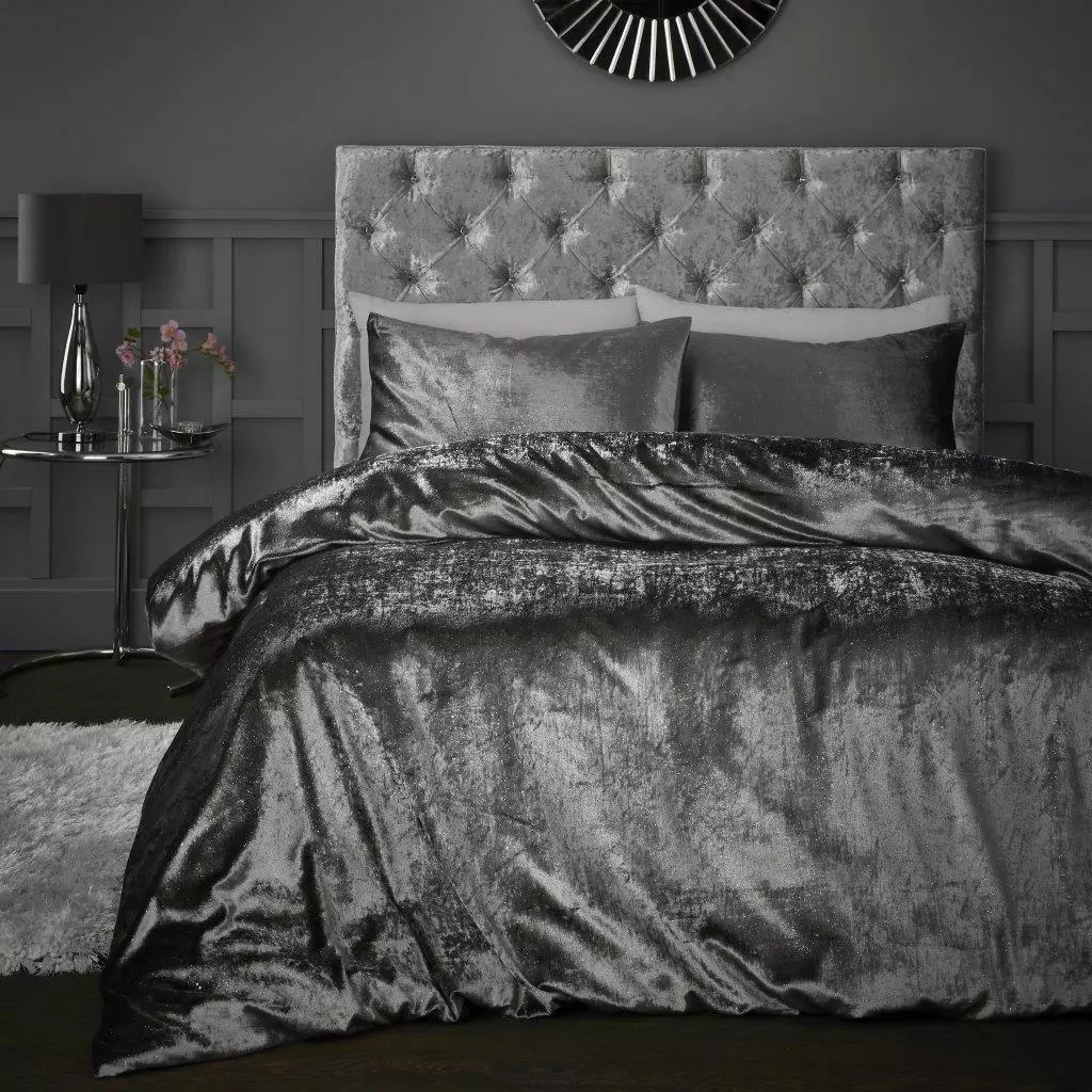 Velvetio Sparkle Crushed Velvet Duvet Cover Reversible Satin Quilt Bedding Set