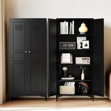 Metal Storage Cabinet 61"H with Adjustable Shelves&Doors for Kitchen Home Black