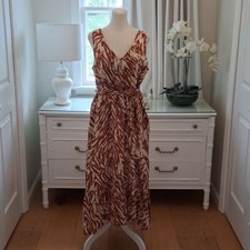 NWT GAP Womens Rust/Cream Zebra Print Sleeveless Midi Tank Dress Sash Belt S-M