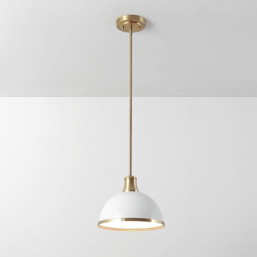 Globe Electric 60824 1-Light Pendant, Matte White, Matte Brass Accents - NEW - 第 8/9 張圖片