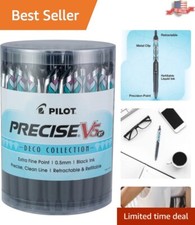 Precise Point Technology Black Roller Ball Pens, 0.5mm Extra Fine Tip, Tub of 48
