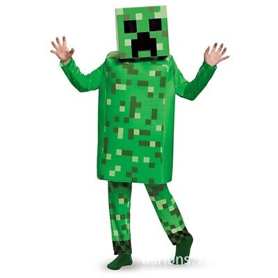 Minecraft Kids Costume Steve Creeper Cosplay Halloween Jumpsuit Mask Fancy  Dress