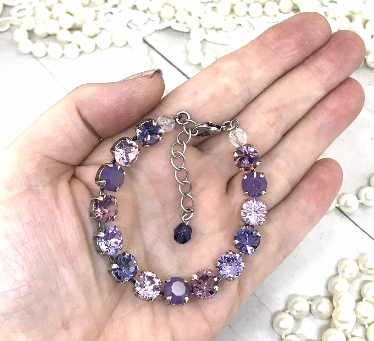 Purple Amethyst Opal Cup Chain Bracelet Purple Amethyst Opal Tennis Bracelet