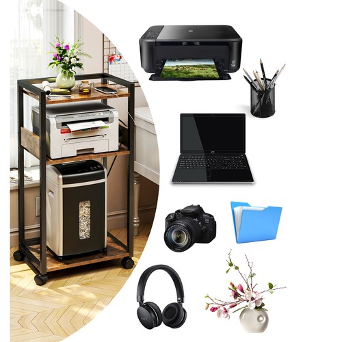 Office Mobile 3-Tier Printer Stand Cart Storage Organizer Rack with Power Ports - Picture 8 of 16
