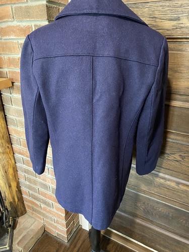 VTG Womens Navy Sailor Heavy Wool Blend Long Sleeve Double Breasted Pea Coat M - Picture 4 of 8