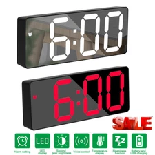 Digital LED Desk Alarm Clock Large Mirror Display USB Snooze Temperature Mode US