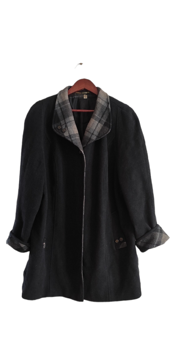 Vtg KOHLER & KRENZER Virgin Wool Cashmere Women Black Coat Made