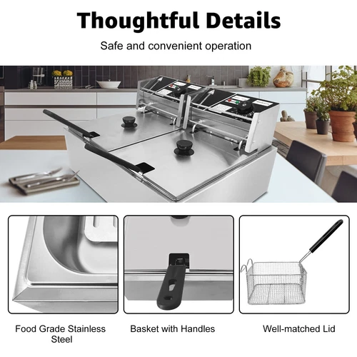20L Commercial Electric Deep Fryer Fat Chip Twin Dual Tank Stainless Steel 5000W - Picture 10 of 28