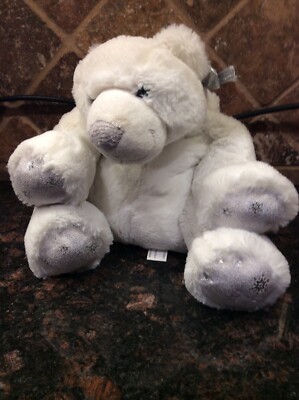 Aurora Plush Polar Bear Stuffed Animal Silver Bow Snowflakes Grey Paws Floppy