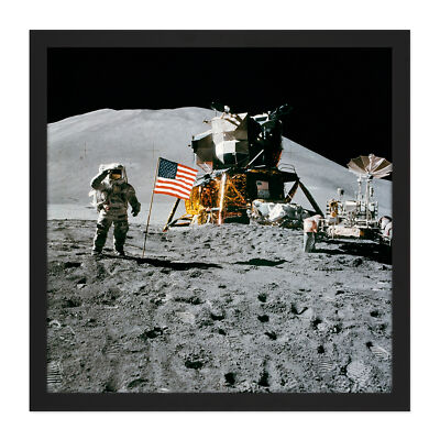Moon Space Apollo 15 Mission Flag Photo Square Framed Wall Art 16X16 In