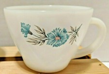 Fire King Bonnie Blue Carnation Mugs Set Of Two Vintage Milk Glass Cups