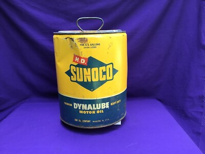 Vintage SUNOCO 5 Gallon Oil Can Dynalube 1954 Sun Oil Company Hot Rod Garage USA