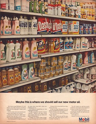 Mobile Motor Oil - Detergent Oil - Super Market Grocery Shelves - 1967 Print Ad